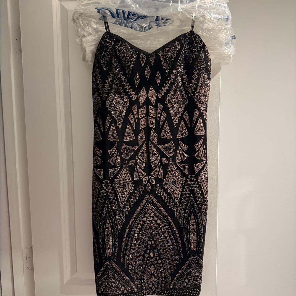 Jump Black and Gold Geometric Midi Dress
